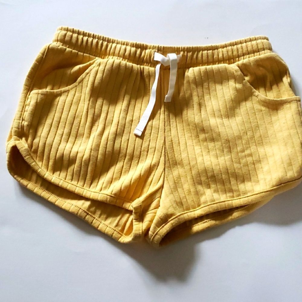 Girls Yellow Ribbed Shorts  - Picture 3 of 4